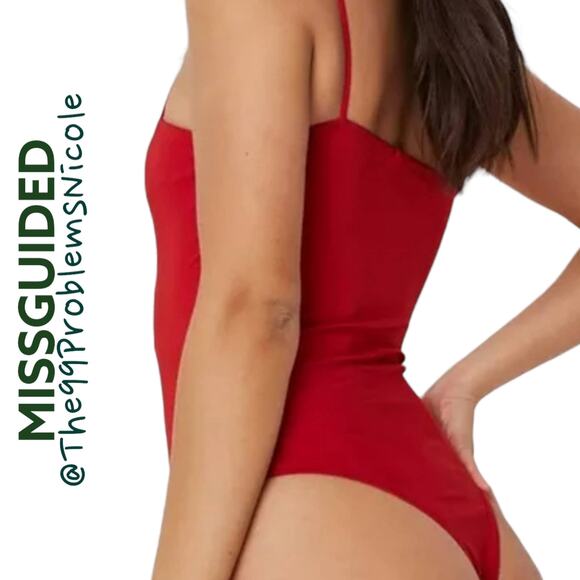 Missguided slinky straight neck red bodysuit - Picture 5 of 11